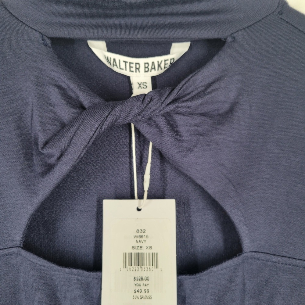 Walter Baker Navy Blue Long Sleeve‎ Twisted Cutout Mock Neck Top XS - Picture 4 of 6